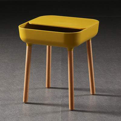 Contemporary Scandinavian Square Plastic Top With Rounded Corners Solid Wood Side Table 1-Storage For Living Room
