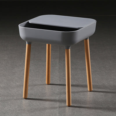 Contemporary Scandinavian Square Plastic Top With Rounded Corners Solid Wood Side Table 1-Storage For Living Room