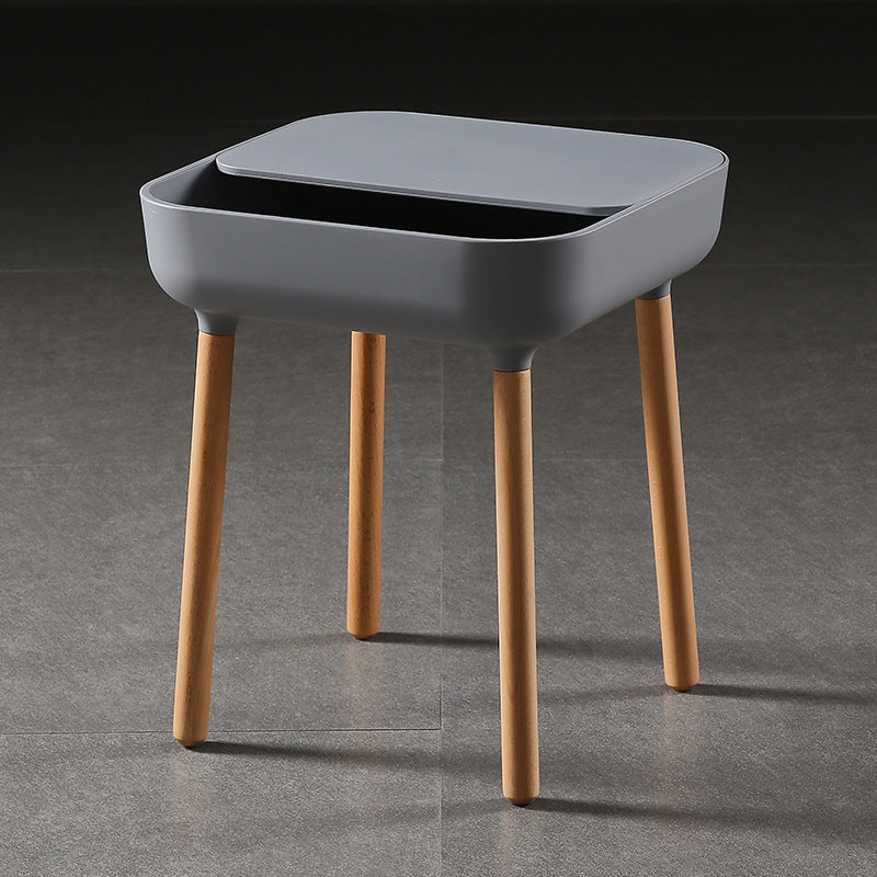 Contemporary Scandinavian Square Plastic Top With Rounded Corners Solid Wood Side Table 1-Storage For Living Room