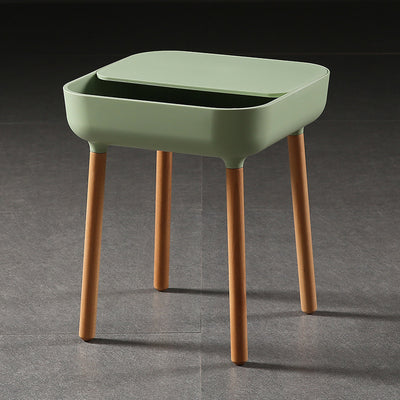 Contemporary Scandinavian Square Plastic Top With Rounded Corners Solid Wood Side Table 1-Storage For Living Room