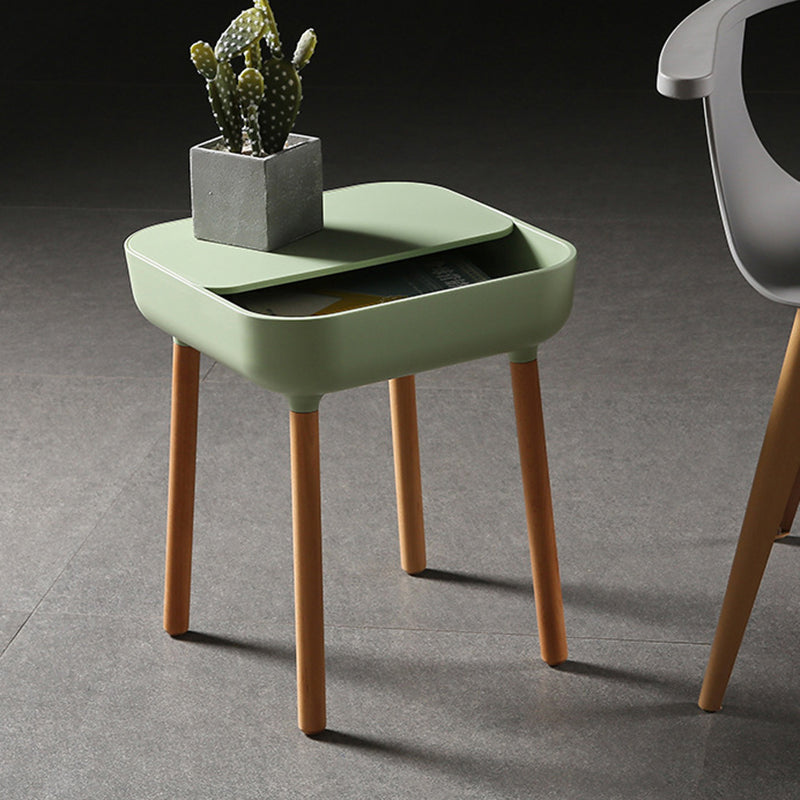 Contemporary Scandinavian Square Plastic Top With Rounded Corners Solid Wood Side Table 1-Storage For Living Room