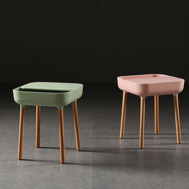 Contemporary Scandinavian Square Plastic Top With Rounded Corners Solid Wood Side Table 1-Storage For Living Room