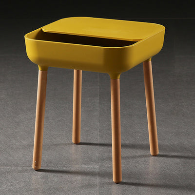 Contemporary Scandinavian Square Plastic Top With Rounded Corners Solid Wood Side Table 1-Storage For Living Room