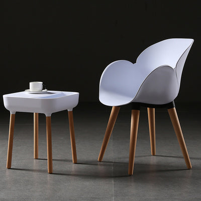 Contemporary Scandinavian Square Plastic Top With Rounded Corners Solid Wood Side Table 1-Storage For Living Room