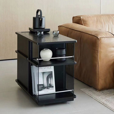 Contemporary Simplicity Rectangular Solid Wood Multifunctional Storage Cabinet End Table 2-Tier Rolling Cart For Living Room