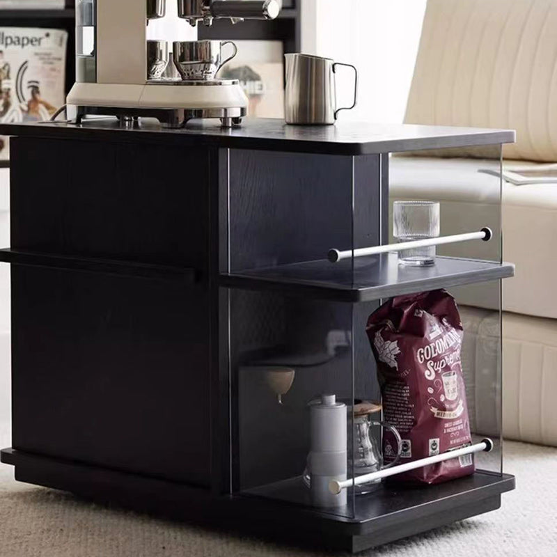 Contemporary Simplicity Rectangular Solid Wood Multifunctional Storage Cabinet End Table 2-Tier Rolling Cart For Living Room