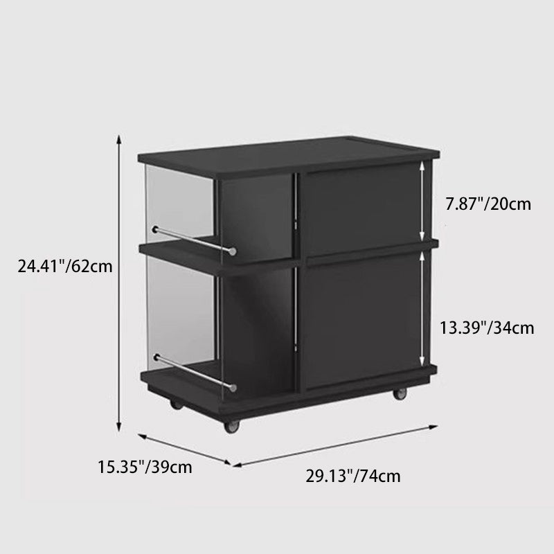 Contemporary Simplicity Rectangular Solid Wood Multifunctional Storage Cabinet End Table 2-Tier Rolling Cart For Living Room