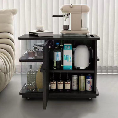 Contemporary Simplicity Rectangular Solid Wood Multifunctional Storage Cabinet End Table 2-Tier Rolling Cart For Living Room