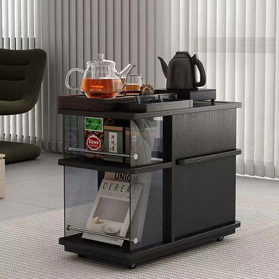 Contemporary Simplicity Rectangular Solid Wood Multifunctional Storage Cabinet End Table 2-Tier Rolling Cart For Living Room