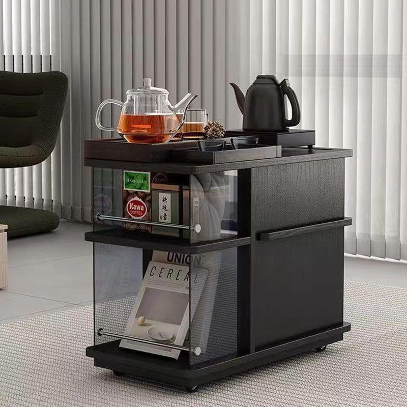 Contemporary Simplicity Rectangular Solid Wood Multifunctional Storage Cabinet End Table 2-Tier Rolling Cart For Living Room