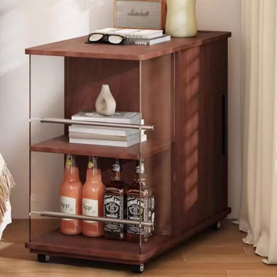 Contemporary Simplicity Rectangular Solid Wood Multifunctional Storage Cabinet End Table 2-Tier Rolling Cart For Living Room