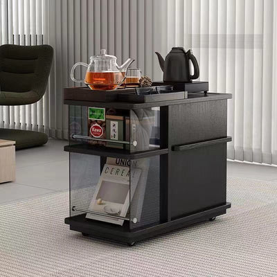 Contemporary Simplicity Rectangular Solid Wood Multifunctional Storage Cabinet End Table 2-Tier Rolling Cart For Living Room