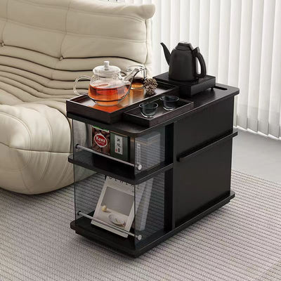 Contemporary Simplicity Rectangular Solid Wood Multifunctional Storage Cabinet End Table 2-Tier Rolling Cart For Living Room
