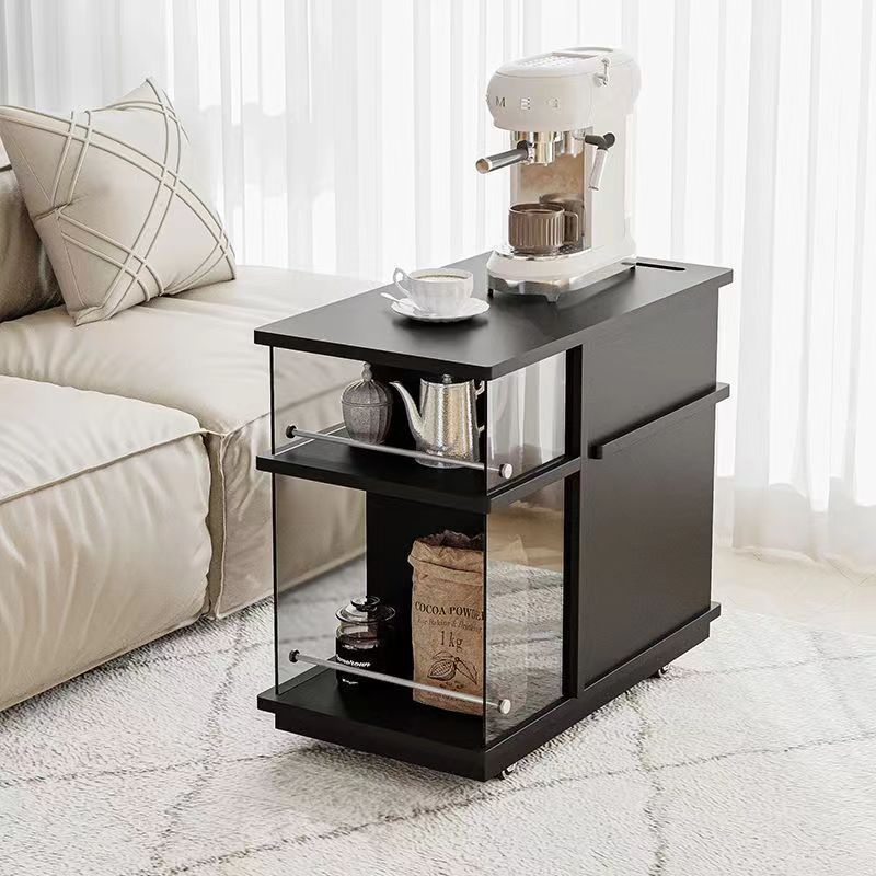 Contemporary Simplicity Rectangular Solid Wood Multifunctional Storage Cabinet End Table 2-Tier Rolling Cart For Living Room