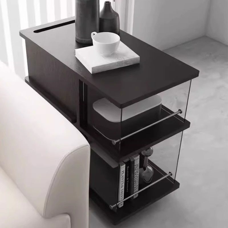 Contemporary Simplicity Rectangular Solid Wood Multifunctional Storage Cabinet End Table 2-Tier Rolling Cart For Living Room