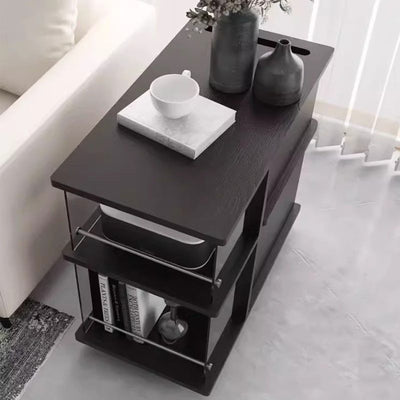 Contemporary Simplicity Rectangular Solid Wood Multifunctional Storage Cabinet End Table 2-Tier Rolling Cart For Living Room