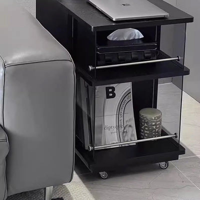 Contemporary Simplicity Rectangular Solid Wood Multifunctional Storage Cabinet End Table 2-Tier Rolling Cart For Living Room