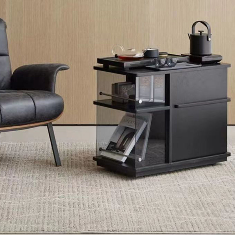 Contemporary Simplicity Rectangular Solid Wood Multifunctional Storage Cabinet End Table 2-Tier Rolling Cart For Living Room