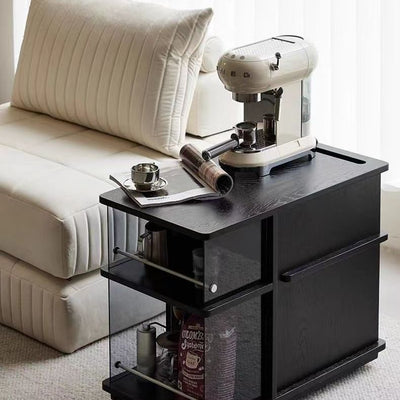 Contemporary Simplicity Rectangular Solid Wood Multifunctional Storage Cabinet End Table 2-Tier Rolling Cart For Living Room