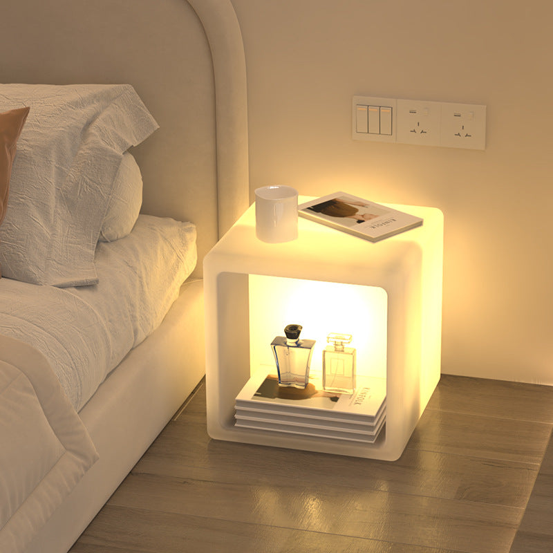 Table de chevet moderne minimaliste en plastique géométrique cube illuminé 1-armoire de rangement pour chambre 