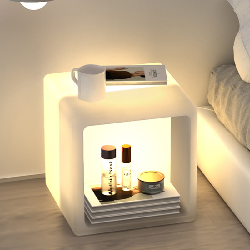 Table de chevet moderne minimaliste en plastique géométrique cube illuminé 1-armoire de rangement pour chambre 