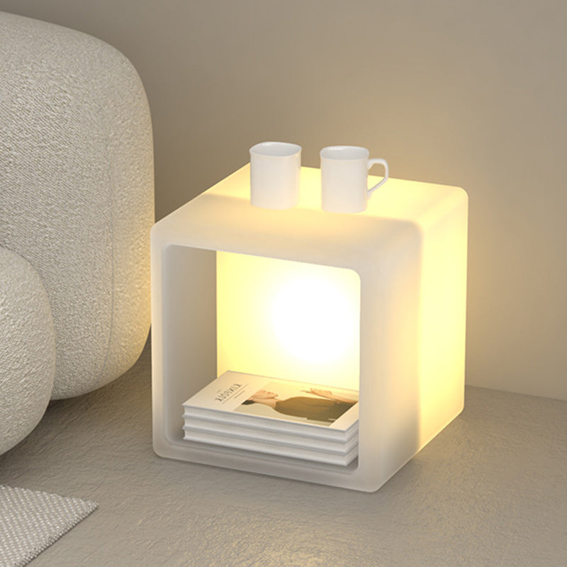 Table de chevet moderne minimaliste en plastique géométrique cube illuminé 1-armoire de rangement pour chambre 