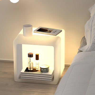 Table de chevet moderne minimaliste en plastique géométrique cube illuminé 1-armoire de rangement pour chambre 