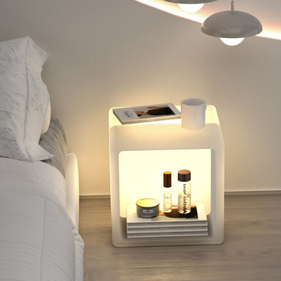 Table de chevet moderne minimaliste en plastique géométrique cube illuminé 1-armoire de rangement pour chambre 