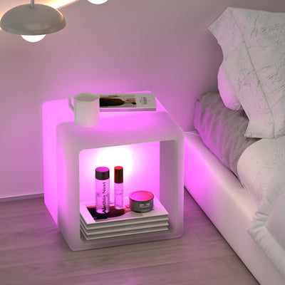 Table de chevet moderne minimaliste en plastique géométrique cube illuminé 1-armoire de rangement pour chambre 