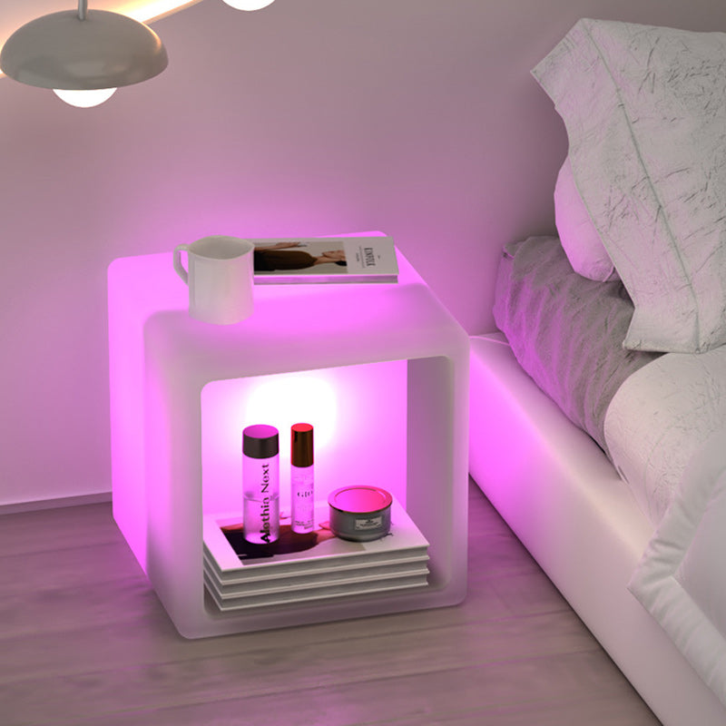 Table de chevet moderne minimaliste en plastique géométrique cube illuminé 1-armoire de rangement pour chambre 
