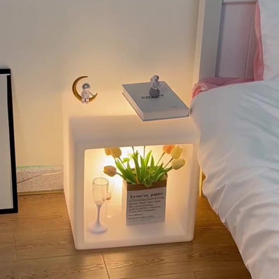 Table de chevet moderne minimaliste en plastique géométrique cube illuminé 1-armoire de rangement pour chambre 