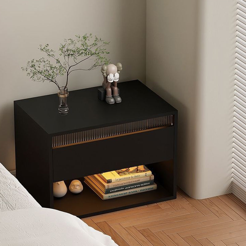 Table de nuit en fibre de densité moyenne japonaise traditionnelle Cube avec 1 tiroir pour chambre 