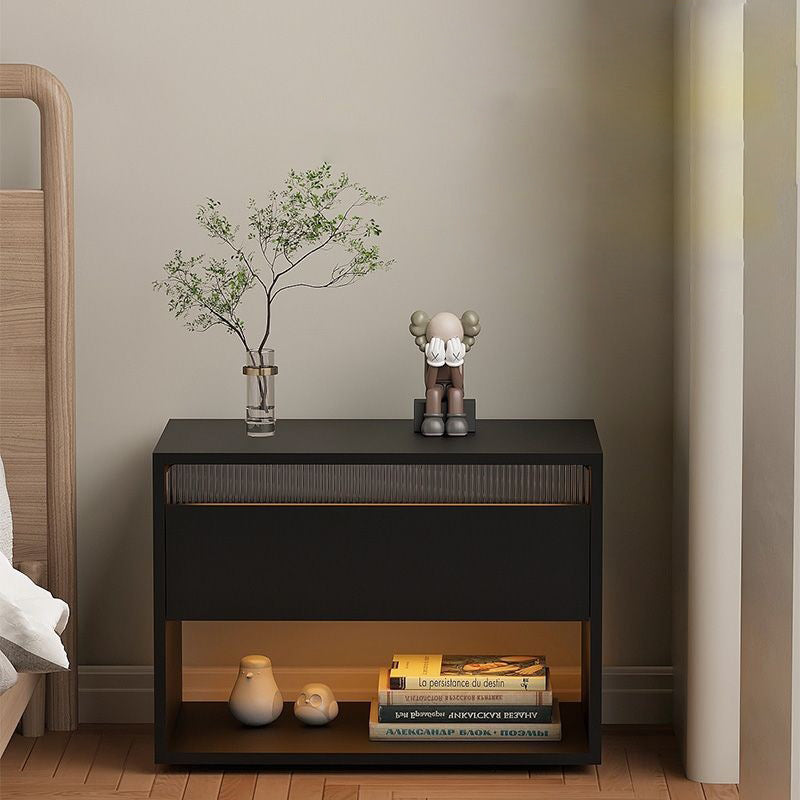 Table de nuit en fibre de densité moyenne japonaise traditionnelle Cube avec 1 tiroir pour chambre 