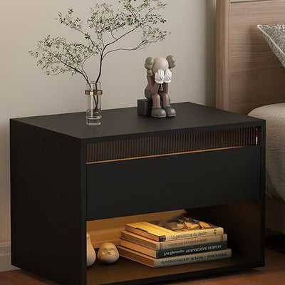 Table de nuit en fibre de densité moyenne japonaise traditionnelle Cube avec 1 tiroir pour chambre 