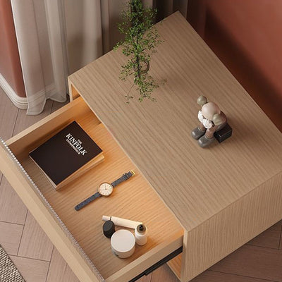 Table de nuit en fibre de densité moyenne japonaise traditionnelle Cube avec 1 tiroir pour chambre 