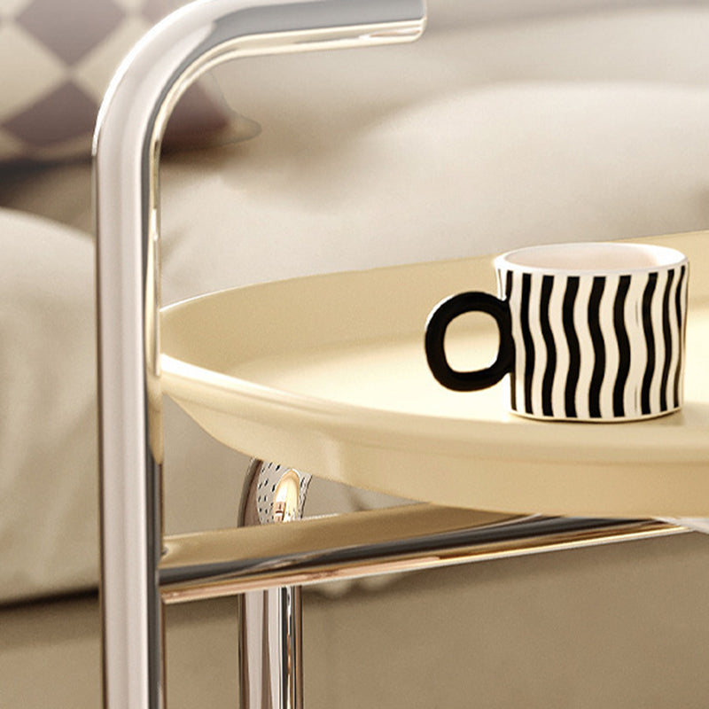 Moderner Mid-Century Ovaler ABS Tablettoberteil Edelstahl Beistelltisch 2-stufiger Rollwagen für Wohnzimmer 