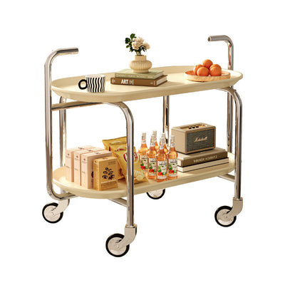 Moderner Mid-Century Ovaler ABS Tablettoberteil Edelstahl Beistelltisch 2-stufiger Rollwagen für Wohnzimmer 