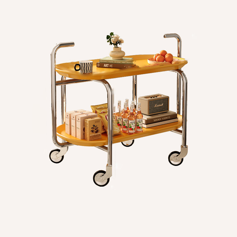 Moderner Mid-Century Ovaler ABS Tablettoberteil Edelstahl Beistelltisch 2-stufiger Rollwagen für Wohnzimmer 
