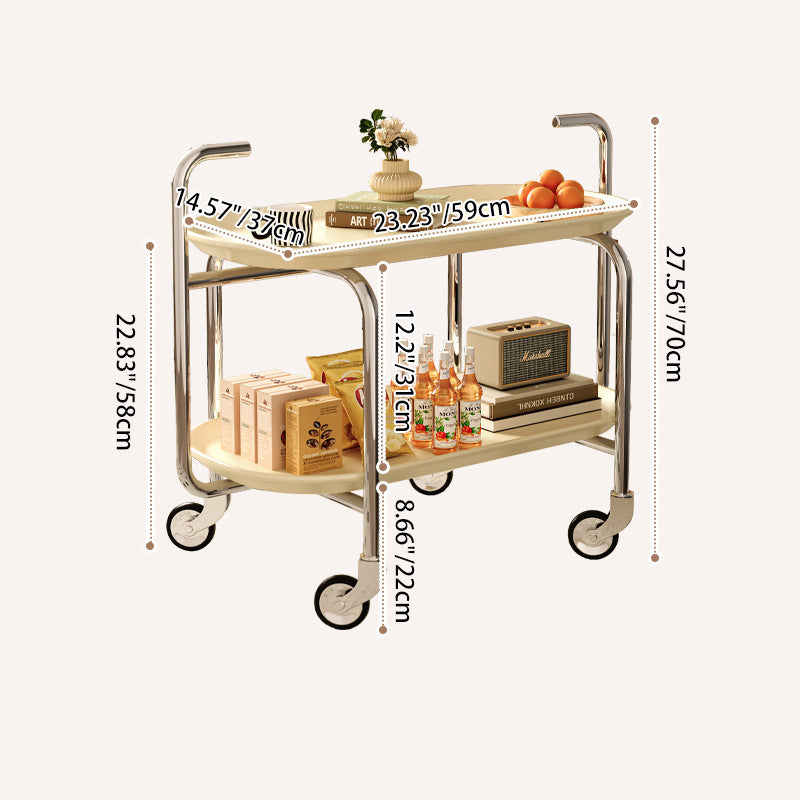 Moderner Mid-Century Ovaler ABS Tablettoberteil Edelstahl Beistelltisch 2-stufiger Rollwagen für Wohnzimmer 