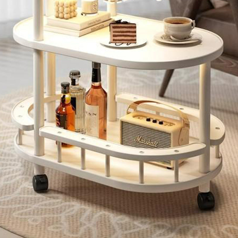 Traditional Japanese Solid Wood Oval End Table 3-Tier Rolling Cart For Living Room