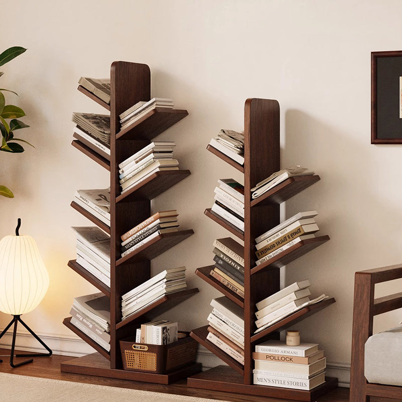 Zeitgenössische Retro-Baumförmige Bücherregale aus Massivholz 5/8/10-stufige Stehregale für das Home Office 
