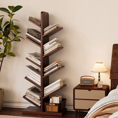 Zeitgenössische Retro-Baumförmige Bücherregale aus Massivholz 5/8/10-stufige Stehregale für das Home Office 