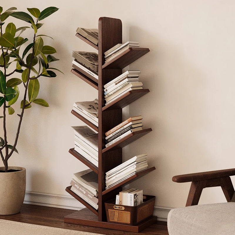Zeitgenössische Retro-Baumförmige Bücherregale aus Massivholz 5/8/10-stufige Stehregale für das Home Office 