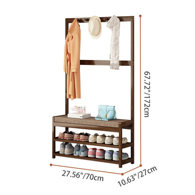 Contemporary Retro 2-In-1 Composite Hall Tree Decorative Coat Rack With Hooks, Bench & Shoe Storage For Entryway