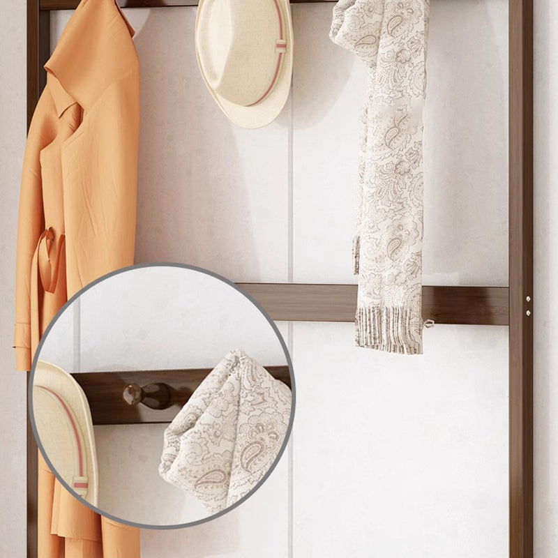 Contemporary Retro 2-In-1 Composite Hall Tree Decorative Coat Rack With Hooks, Bench & Shoe Storage For Entryway