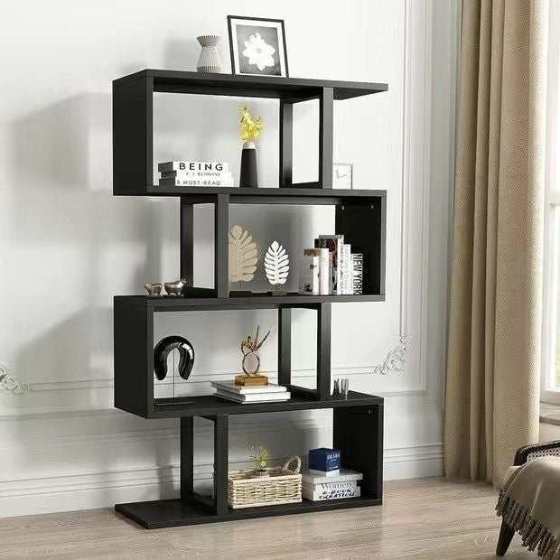 أرفف كتب خشبية فولاذية طبيعية عمودية هندسية اسكندنافية معاصرة 3/4/5/6 طبقات تصميم مفتوح الظهر لأرفف قائمة للمكتب المنزلي 