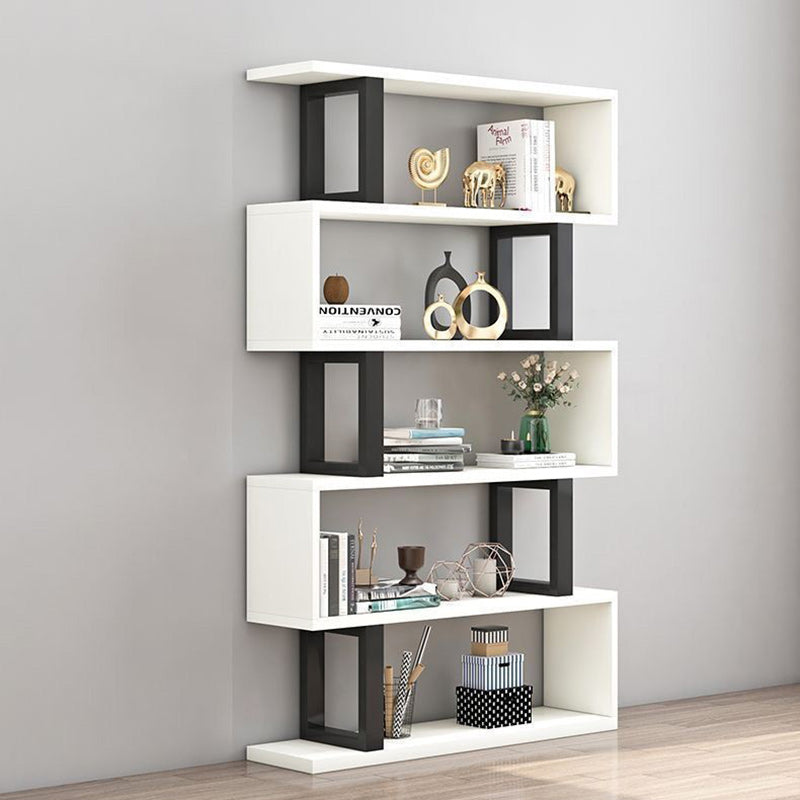Bibliothèques verticales géométriques scandinaves contemporaines en MDF et acier, étagères ouvertes à 3/4/5/6 niveaux avec dos ouvert, pour bureau à domicile 