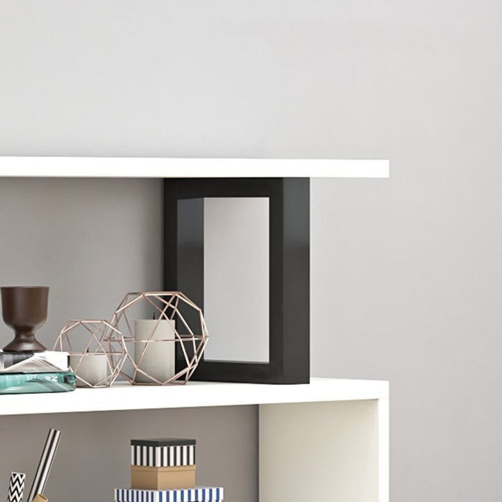 Bibliothèques verticales géométriques scandinaves contemporaines en MDF et acier, étagères ouvertes à 3/4/5/6 niveaux avec dos ouvert, pour bureau à domicile 