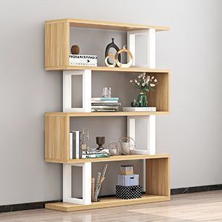 أرفف كتب خشبية فولاذية طبيعية عمودية هندسية اسكندنافية معاصرة 3/4/5/6 طبقات تصميم مفتوح الظهر لأرفف قائمة للمكتب المنزلي 