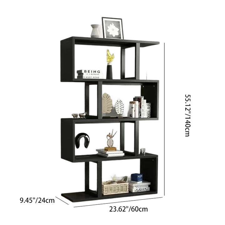 Bibliothèques verticales géométriques scandinaves contemporaines en MDF et acier, étagères ouvertes à 3/4/5/6 niveaux avec dos ouvert, pour bureau à domicile 